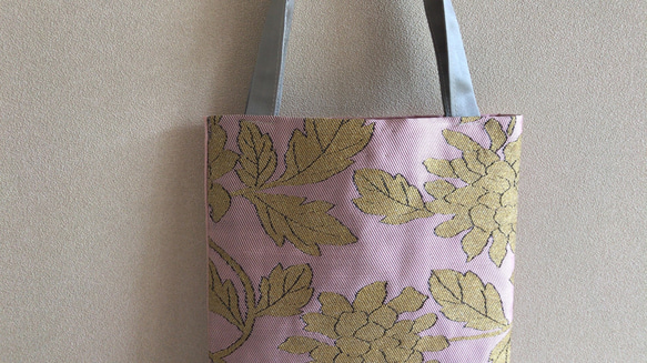 ★秋の福袋★No.2  ピンク×ゴールド織花柄 ミニトートバッグ+ブローチ セット 2枚目の画像