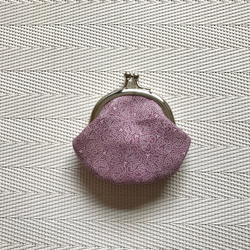 がまぐち  丸型  ミニがま口  薄紫の江戸小紋・双葉葵&臙脂色の鮫小紋柄 1枚目の画像