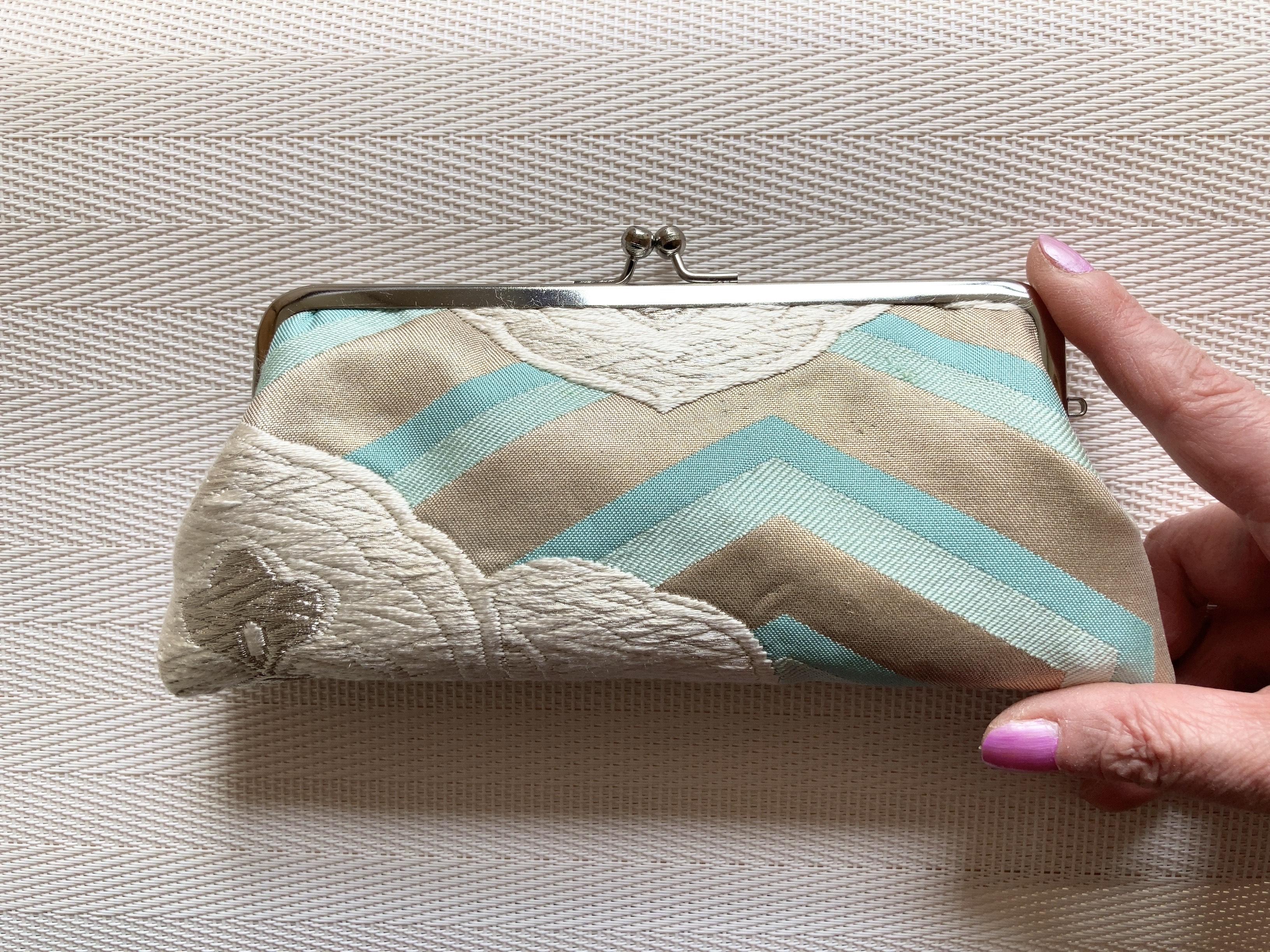 眼鏡ケース　がま口タイプ  シルバー×爽やかブルー 4,100円