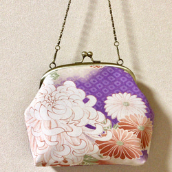 がまぐちミニバッグ・　レトロ菊柄×鮫小紋 1枚目の画像