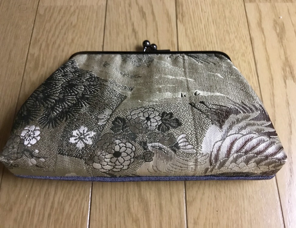 がまぐち・角型 大　オリーブグリーン鳳凰帯地 ×デニム地