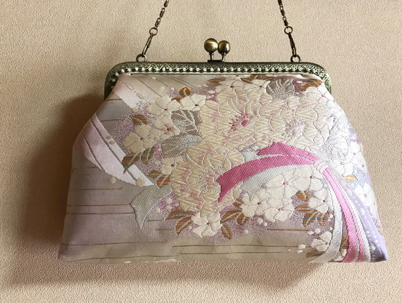 ☆がまぐちバッグ・ピンク×パープル桜の花束柄帯地☆ 5枚目の画像
