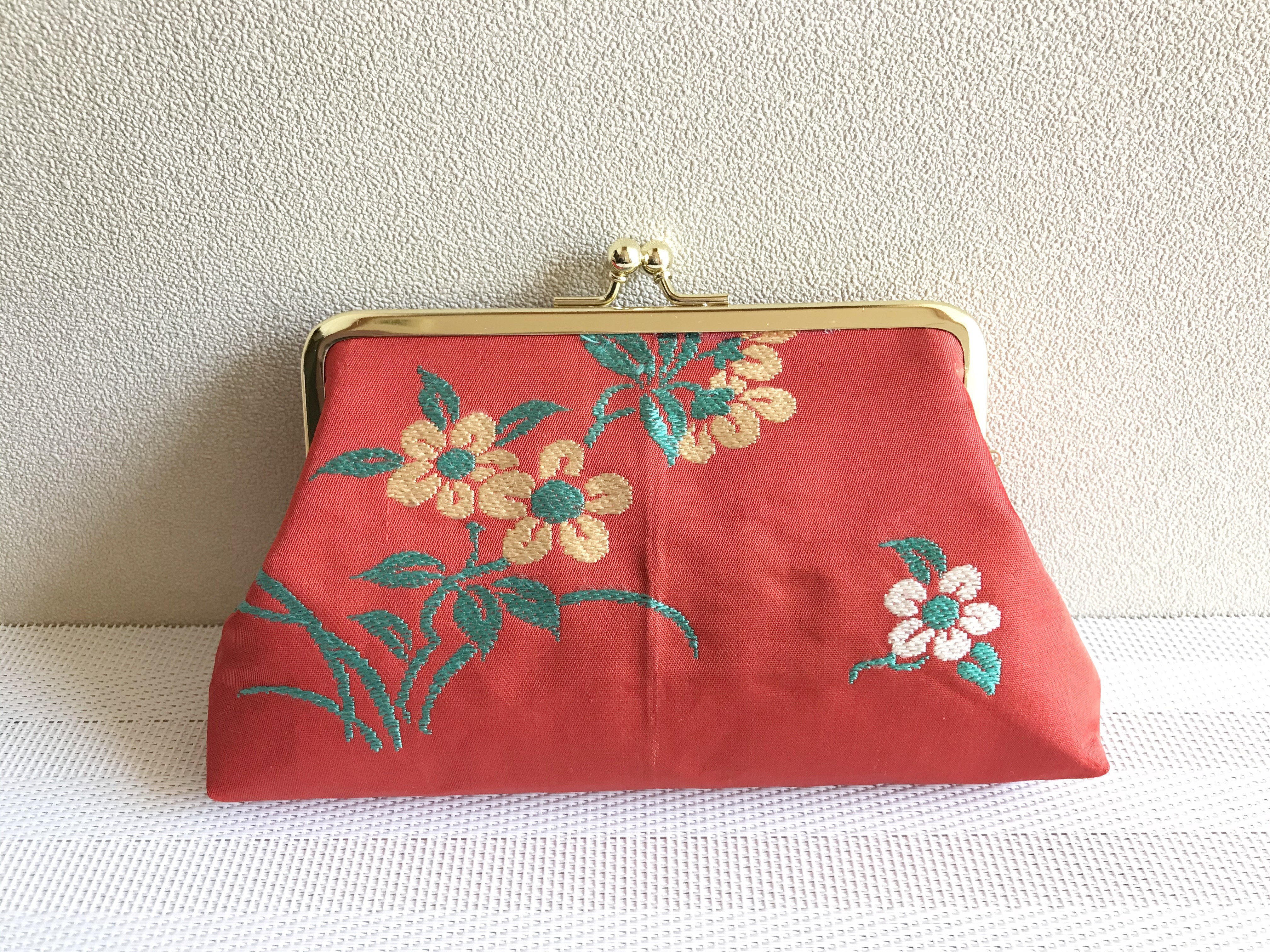 がまぐち・角型 大　赤地に花柄 ・3