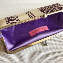 眼鏡ケース　がま口タイプ  白×紫の博多献上帯地 4枚目の画像