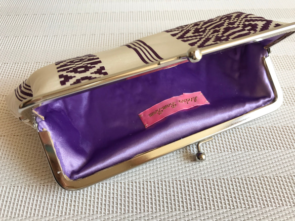 眼鏡ケース　がま口タイプ  白×紫の博多献上帯地 4枚目の画像