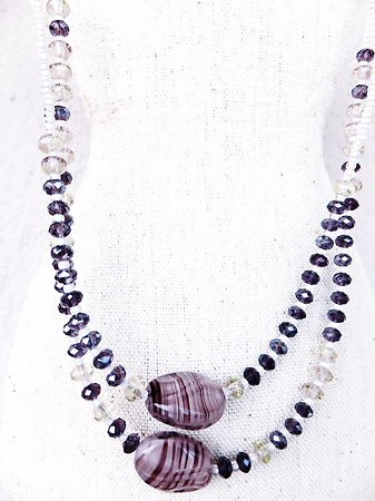 ヨーロッパのアンティクーガラス2連ネックレス＆ピアス