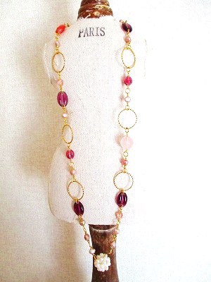 ぽっちゃりさんに ヨーロッパ天然パール＆インカローズネックレス