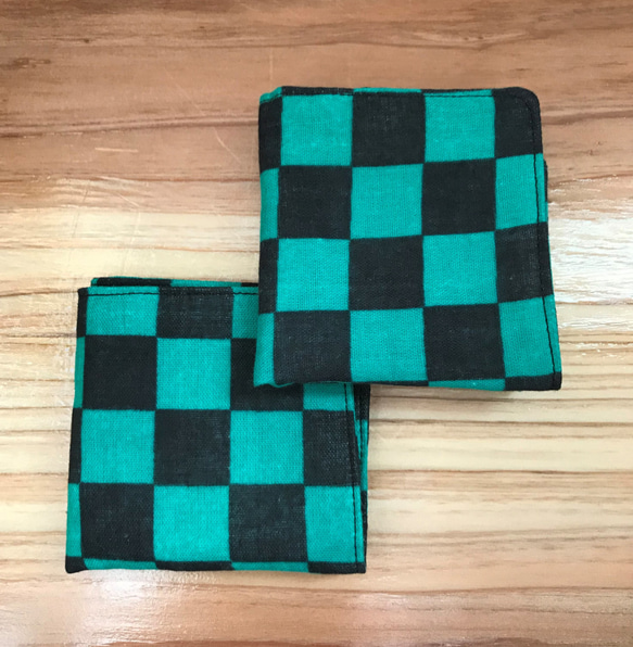 和柄 市松模様/ ダブルガーゼミニハンカチセット/ グリーン 雑貨