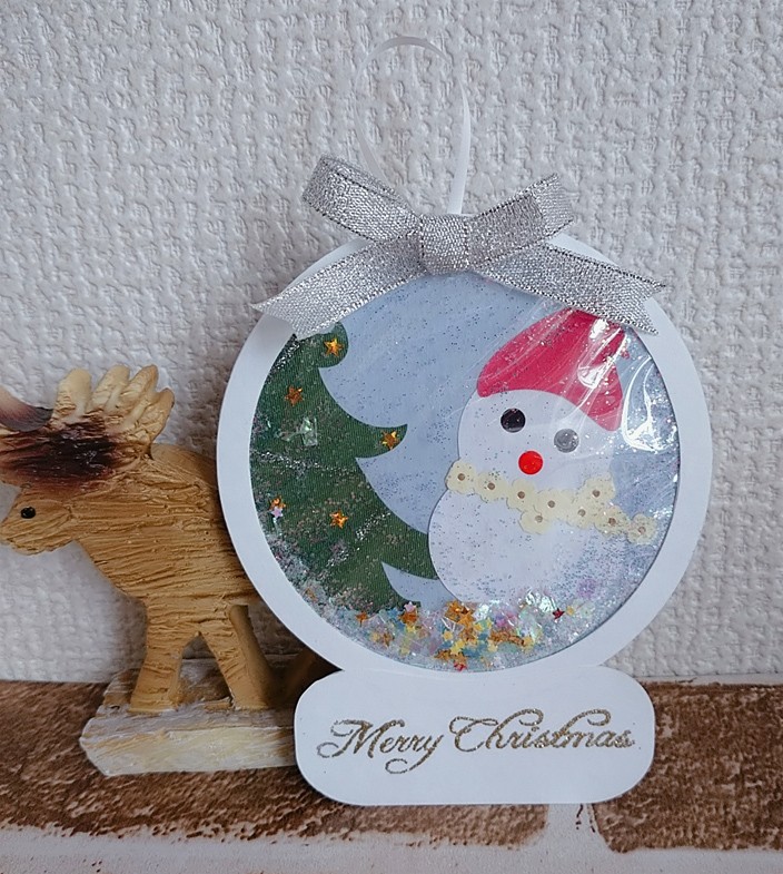 シーグラスアート　メリークリスマス♡トナカイさんいつもありがとう♡　スノードーム シーグラスアート メリークリスマス♡トナカイさんいつも