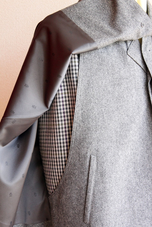 メンズ　インバネスコート　グレー系　霜降り　ウール　浅田洋服店　トンビコート 