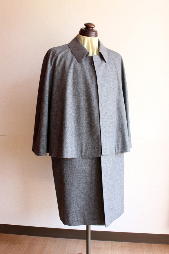 メンズ　インバネスコート　グレー系　霜降り　ウール　浅田洋服店　トンビコート 