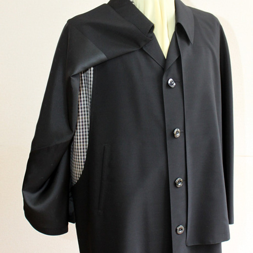 メンズ　インバネス　コート　ブラック メンズ インバネスコート 黒系 ウール 3シーズン 浅田洋服店 トンビ