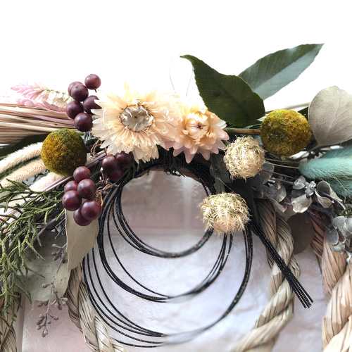 新作☆いまどき！ドライフラワーのお正月のしめ飾り 〜しめ縄の後は