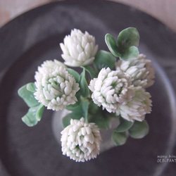 ◆粘土のお花◆　ミニサイズ！　シロツメクサ　アンティーク　ホラリング・フラットボトル …　S449 7枚目の画像