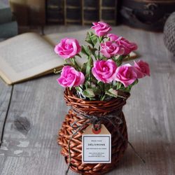 ◆粘土のお花◆　薔薇・・・ピンク　高さ約25センチ　B574 7枚目の画像