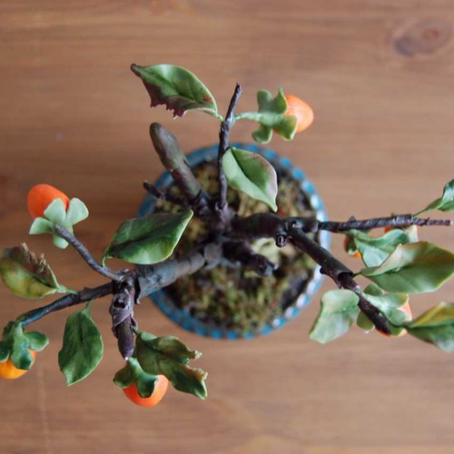 専用 柿の木の盆栽 樹脂粘土 ◇粘土のお花◇ 柿盆栽【ロウヤガキ（老爺