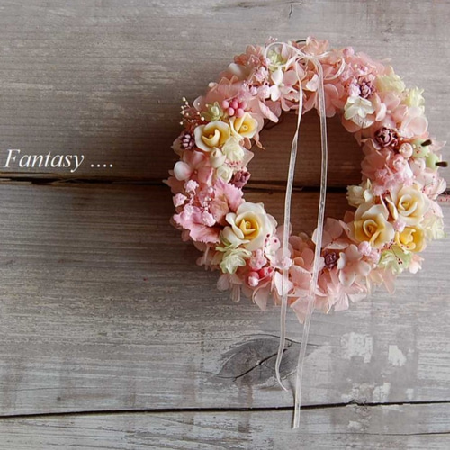 ピンクの紫陽花リース リース Old-Fantasy 通販 5413429｜Creema(クリーマ)