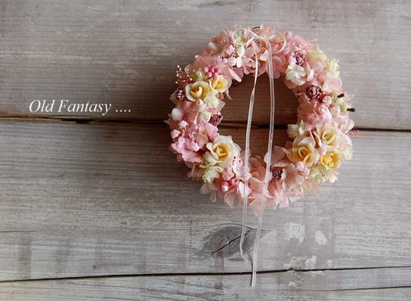 ピンクの紫陽花リース リース Old-Fantasy 通販 5413429｜Creema(クリーマ)