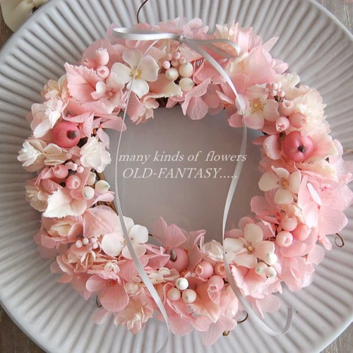 アジサイの春色リース 直径18センチ A0305 プリザーブドフラワー Old  