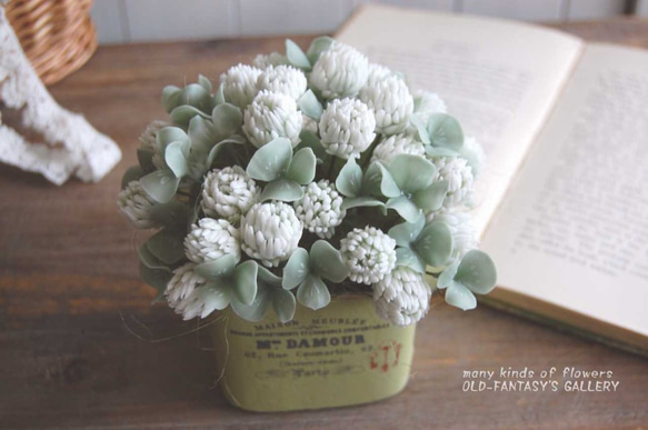 お花いっぱい！　シロツメクサ　アンティークポット…　S399 7枚目の画像