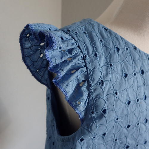 コットンレースのワンピース 90センチ ・夏のお出かけ・スカイブルー  