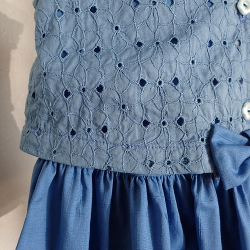 コットンレースのワンピース 90センチ ・夏のお出かけ・スカイブルー  