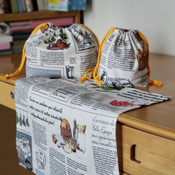 送料無料　上品な英字新聞　お弁当袋･コップ袋･ランチマット　3点セット 2枚目の画像