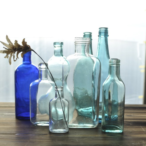 アンティーク・リメイク商品】平たいアンティークボトル 一輪挿し