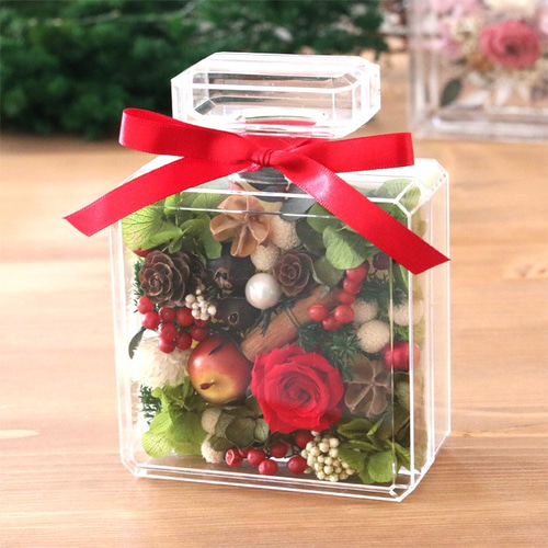 ボトルフラワーアレンジメント 完成品】 香水ボトル風 クリスマス フラワーアレンジメント