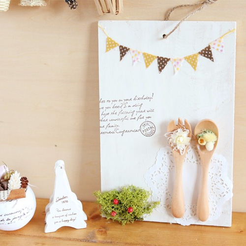 ホワイトボード（フラッグガーランド＆カトラリー） ドライフラワー  