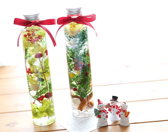 【2本分】【クリスマス】ハーバリウムお試しキット（オイル1本、ガラス瓶2本、花材セット2種類） 7枚目の画像