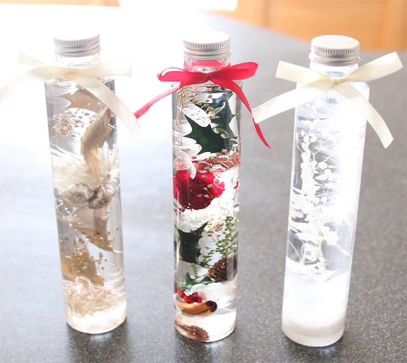 【2本分】【クリスマス】ハーバリウムお試しキット（オイル1本、ガラス瓶2本、花材セット2種類） 9枚目の画像