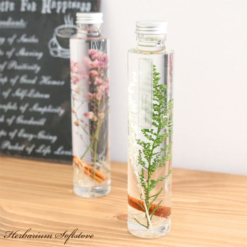 ◇ハーバリウム 319 グリーンとホワイトのナチュラルbottle *.:。 ハー