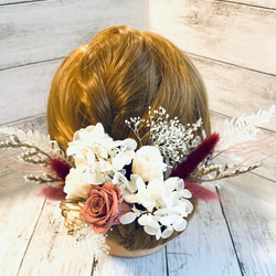 卒業式　結婚式　プリザーブドフラワー・ドライフラワーの髪飾り　10点セット 1枚目の画像