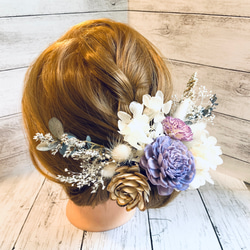卒業式　結婚式　成人式プリザーブドフラワー・ドライフラワーの髪飾り#purple 7点セット 2枚目の画像