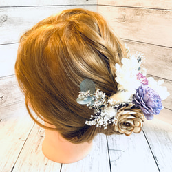 卒業式　結婚式　成人式プリザーブドフラワー・ドライフラワーの髪飾り#purple 7点セット 3枚目の画像