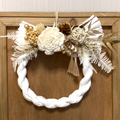 新作＊ドライフラワーのしめ飾り しめ縄リース お正月お飾り しめ縄  