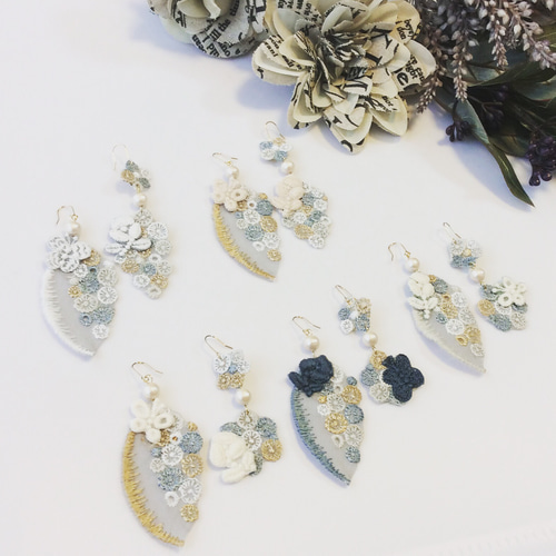ミナペルホネン【skyful】イヤリング⚘ピアス 477☆ミナペルホネン☆skyful☆flower cake☆レース☆ハンドメイド