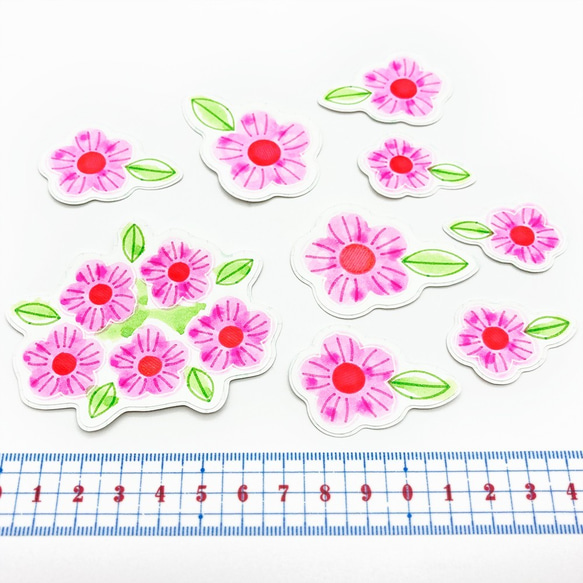 お花シール(ピンク)印刷ではなく全てペンで描いた可愛いお花のシール。ラメペンでキラキラです！華やかな大き目サイズ。 3枚目の画像