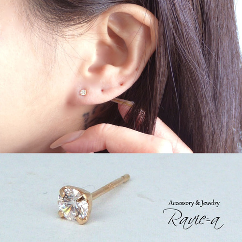 18金【ジルコニア10石 2連ピアス】イエローゴールド K18刻印入 新品！ 地金＊18金【2連ジルコニアフープピアス イエローゴールド】K18