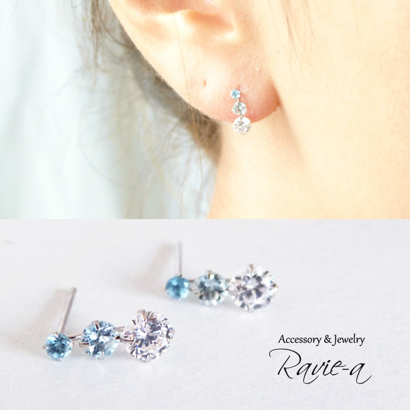 K14ブールトパーズ.アクアマリン.ダイヤ入りピアス