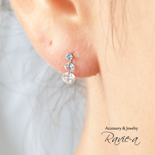 K14ブールトパーズ.アクアマリン.ダイヤ入りピアス