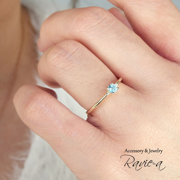 K10 戒指聖瑪麗亞海藍寶石鑽石簡約訂婚戒指結婚戒指生日禮物 第5張的照片