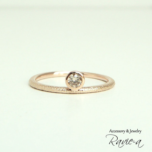 指輪 1粒リング K10 ブラウンダイヤモンド 個性的 ピンクゴールド 槌