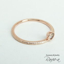 指輪 1粒リング Ｋ10 ブラウンダイヤモンド 個性的 ピンクゴールド 槌目 丸 4枚目の画像