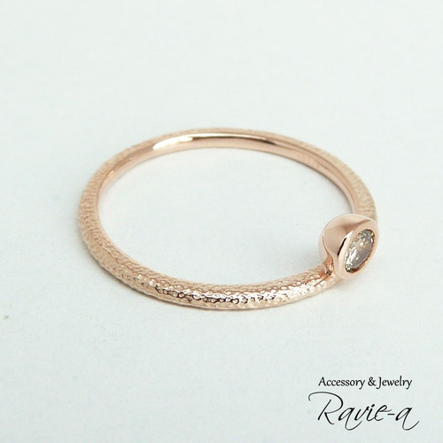 指輪 1粒リング K10 ブラウンダイヤモンド 個性的 ピンクゴールド 槌