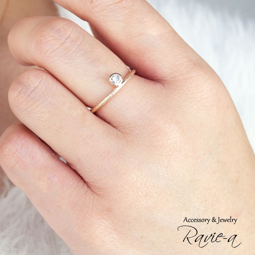 指輪 1粒リング K10 ブラウンダイヤモンド 個性的 ピンクゴールド 槌