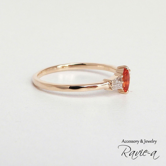 オレンジサファイア 指輪 天然石 ダイヤモンド K10 マーキス 婚約指輪 誕生日プレゼント 4枚目の画像