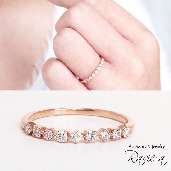 半永恆戒指鑽石 K10 玫瑰金 9 顆寶石結婚戒指訂婚戒指生日禮物 第1張的照片