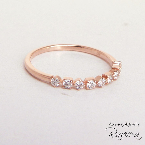半永恆戒指鑽石 K10 玫瑰金 9 顆寶石結婚戒指訂婚戒指生日禮物 第3張的照片